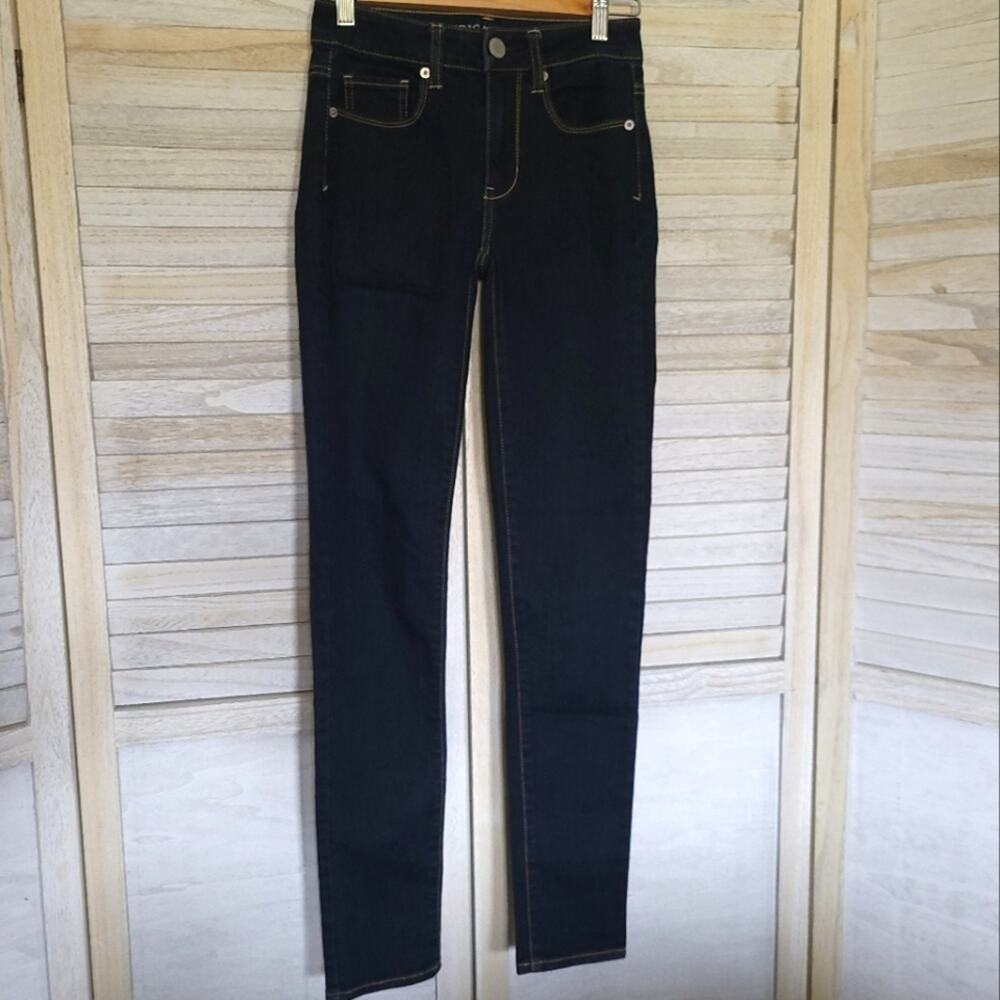 💛3/$15 American Eagle Hi Rise Skinny Dark Blue Jeans Size 00 Womens Regular